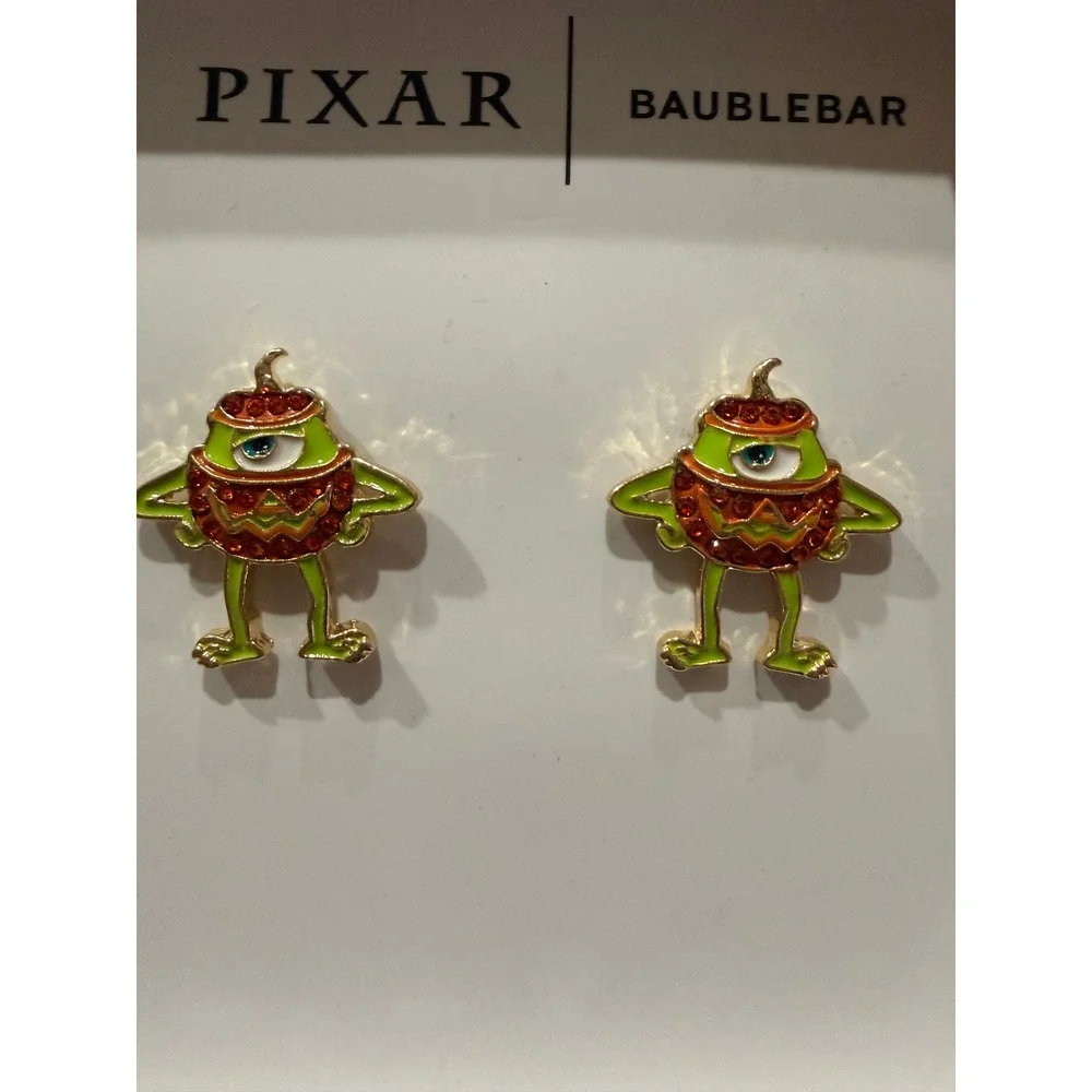Disney Pixar BaubleBar Mike Wazowski Pumpkin Halloween Stud Earrings Monsters